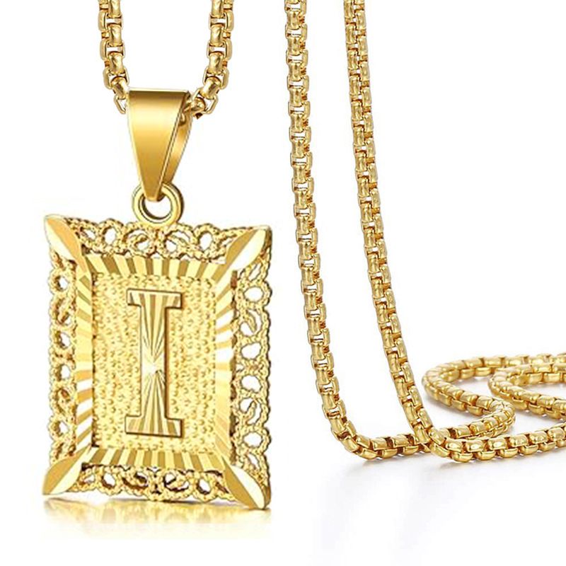 Naszyjnik z kubańskiego łańcuszka dla mężczyzn, angielski, 26, kwadratowy, pusty, z literą dla pary, z biżuterią, damski_voghion.com