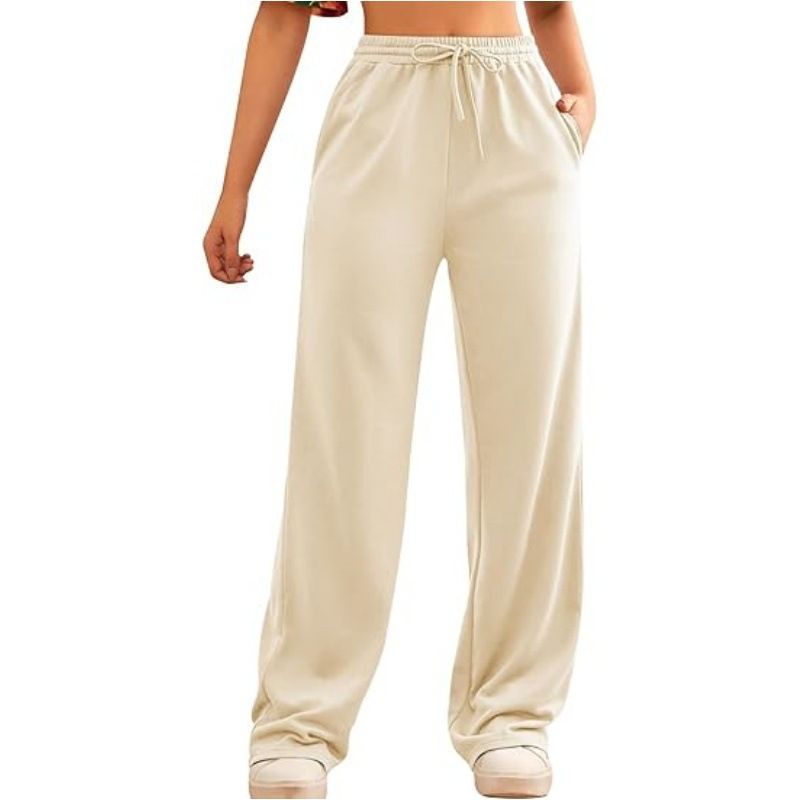 Pantaloni da jogging casual da donna, a vita alta, a gamba larga, con coulisse elastica, comodi pantaloni da salotto per l'uso quotidiano_voghion.com
