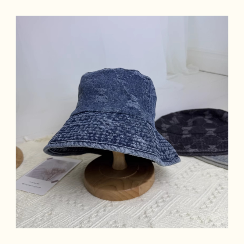 Retro Washed Bear Denim Bucket Hat Women's Sunshade Versatile Outdoor Travel Shows Washbasin Hat Tide_voghion.com