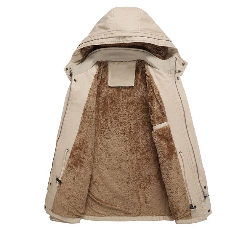 Direkte Lieferung von Winter-Herrenjacken mit Samt und Verdickung ab Werk für schlanke, mittellange einfarbige Kapuzenjacken für junge Männer im Großhandel_voghion.com