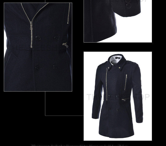 Winter neuer mittellanger, schmal geschnittener Windbreaker-Wollmantel für Herren im koreanischen Stil mit mehreren Reißverschlüssen_voghion.com