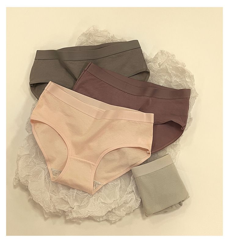 Damenunterwäsche, einfarbig, reine Baumwolle, mittlere Taille, einfach, nahtlos, atmungsaktiv, für Studentinnen, große Größe, schmale Slips zum Anheben der Hüfte_voghion.com