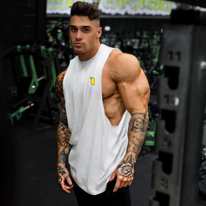 Summer Lemon Lemon Fruit Print Fitness Sports Tank Top for Men Sexy Big Split Running Sleeveless T-shirt_voghion.com