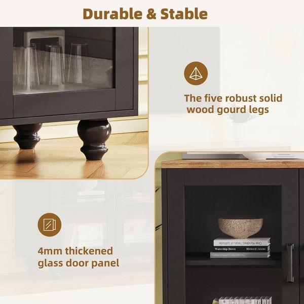 ON-TREND Farmhouse TV Stand With Tempered Glass Doors For TVs Up To 70', Versatile Sideboard With Adjustable Shelves, Elegant Buffet Cabinet With 5_voghion.com