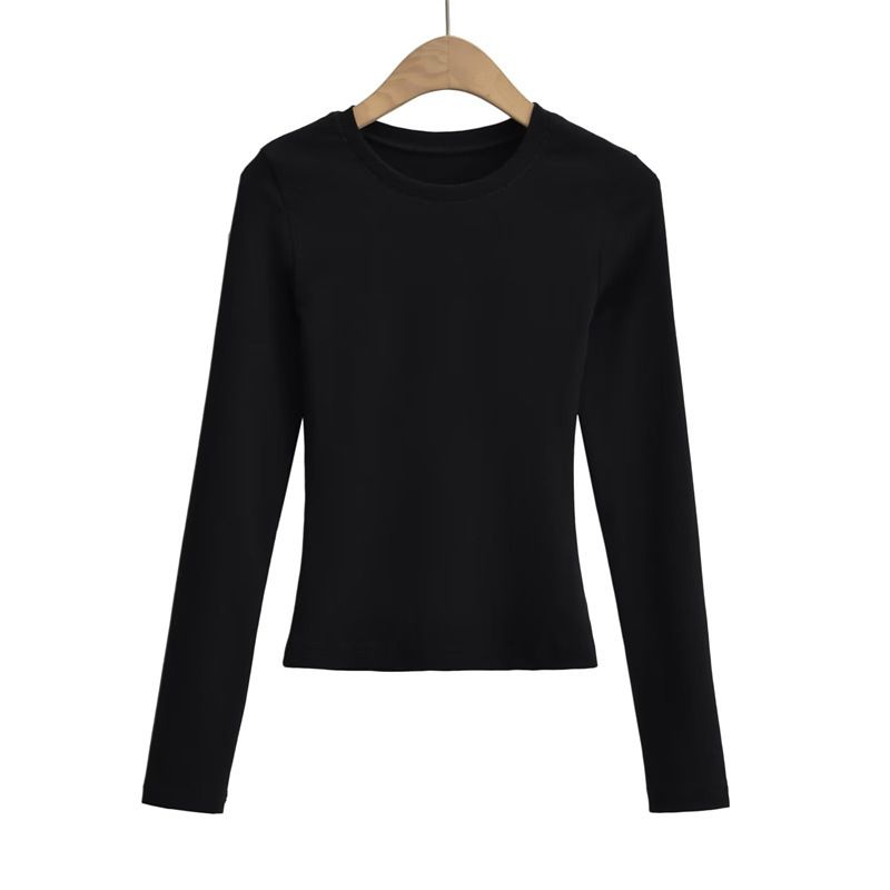 T-shirt a maniche lunghe con scollo tondo stile Kardashian Pure Desire da donna, vestibilità aderente, tinta unita, Mind Show_voghion.com