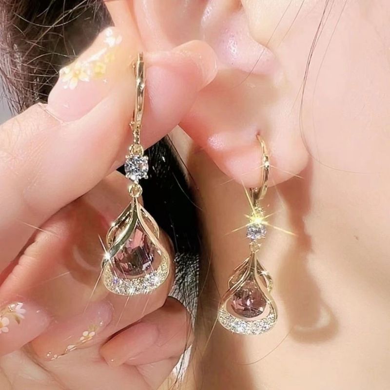 Orecchini pendenti a clip con pietra occhio di gatto di alta qualità, geometrici, leggeri, eleganti e di lusso, per assottigliare il viso._voghion.com