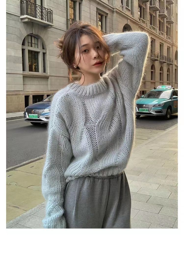 Maglione Lazy Fried Dough Twists, nuovo maglione autunnale e invernale, dolcevita, a maniche lunghe, ampio, con scollo rotondo, lavorato a maglia_voghion.com