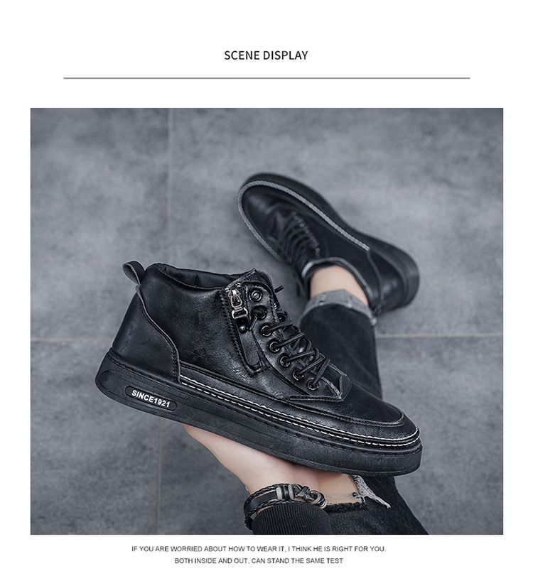 Männer Fréijoer Hierscht Nei Martin High Top Casual Board Schong, Trendy Villsäiteg Schwaarz Aarbechtsstiwwelen, Sport- a Fräizäitschong_voghion.com