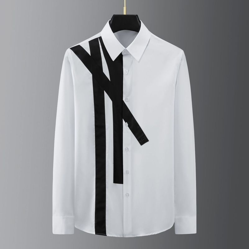 Unbeatable Quality Trendy New Front Irregular Patch Splicing Men's Trendy Brand Long Sleeved Casual Shirt High-end_voghion.com