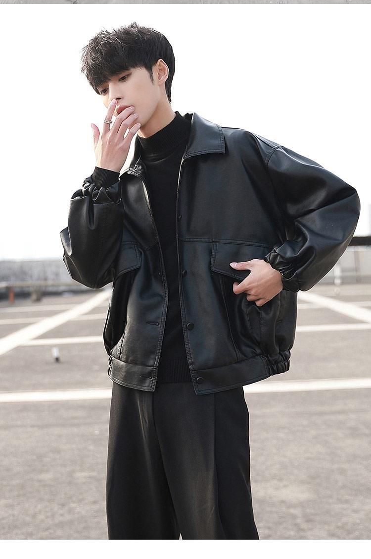 Korean Version Trendy Handsome Loose Leather Jacket Men's Locomotive Suit Pilot Leather Jacket Spring And Autumn New Student Jacket Trendy Brand_voghion.com
