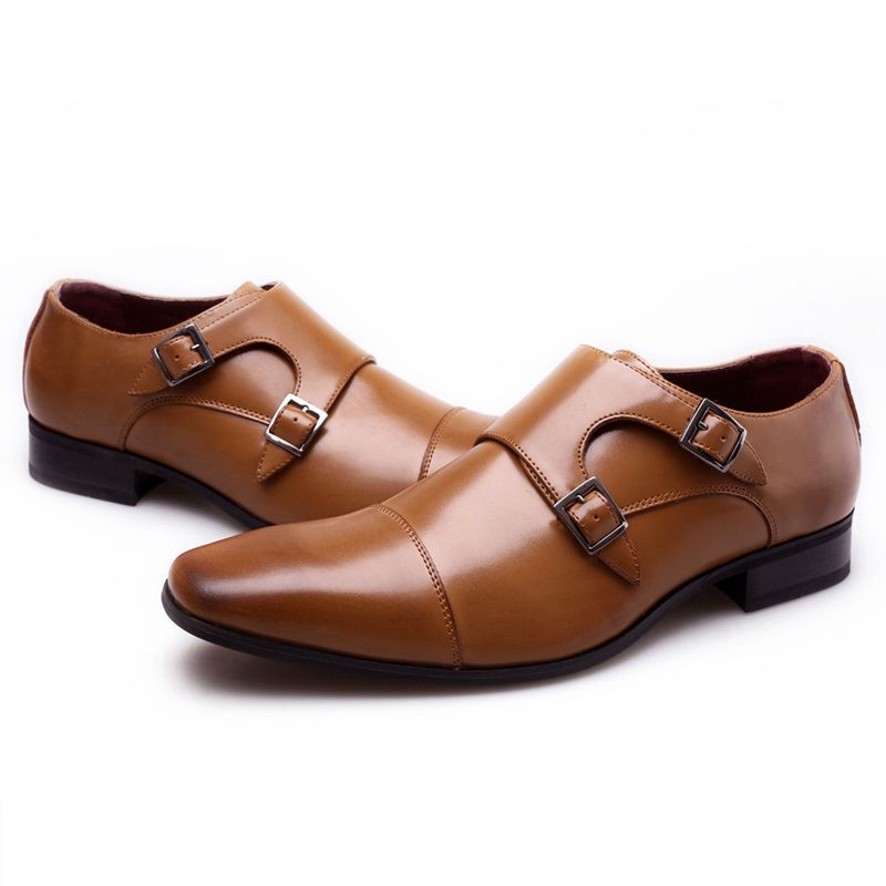 Herenschoenen zakelijke leren schoenen heren vierkante kop formele schoenen casual schoenen drie gewrichten monnik gesp leren schoenen heren_voghion.com