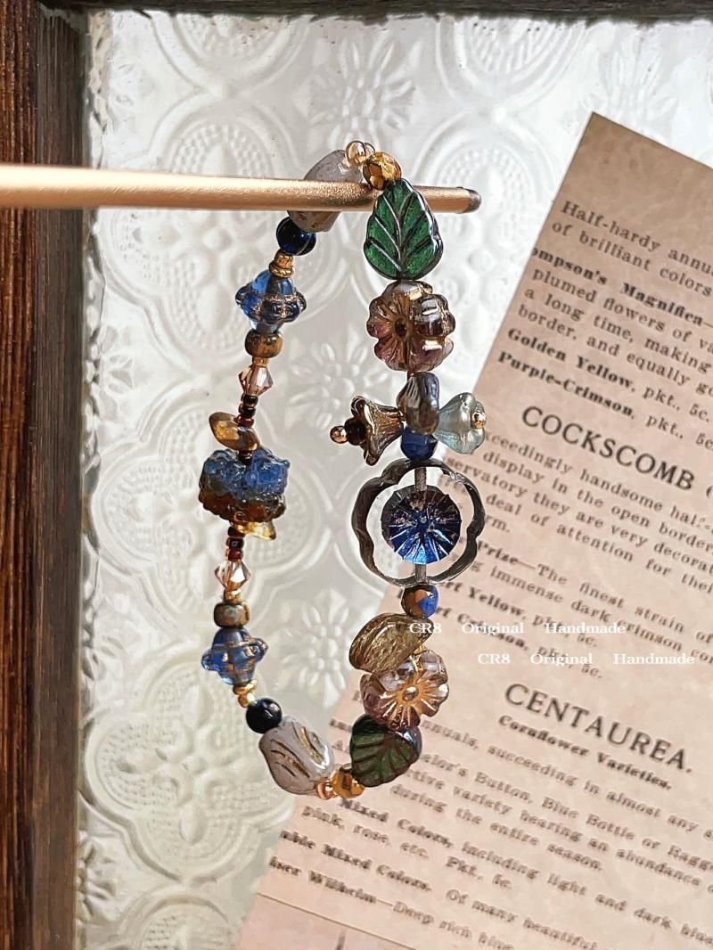 Bracelet rétro bleu peint à l'huile, bijou émaillé_voghion.com
