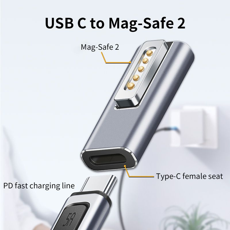 Xinweiqing Adapter Charger Quick Charge Magnetic Aluminum Alloy PD USB C to Mag-Safe 2 Power Converter for Book Air/Pro_voghion.com