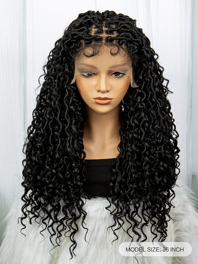 New 9*6 lace front braid head with wig 200% density Long braid mixed wave shape chemical fiber wig head cover_voghion.com