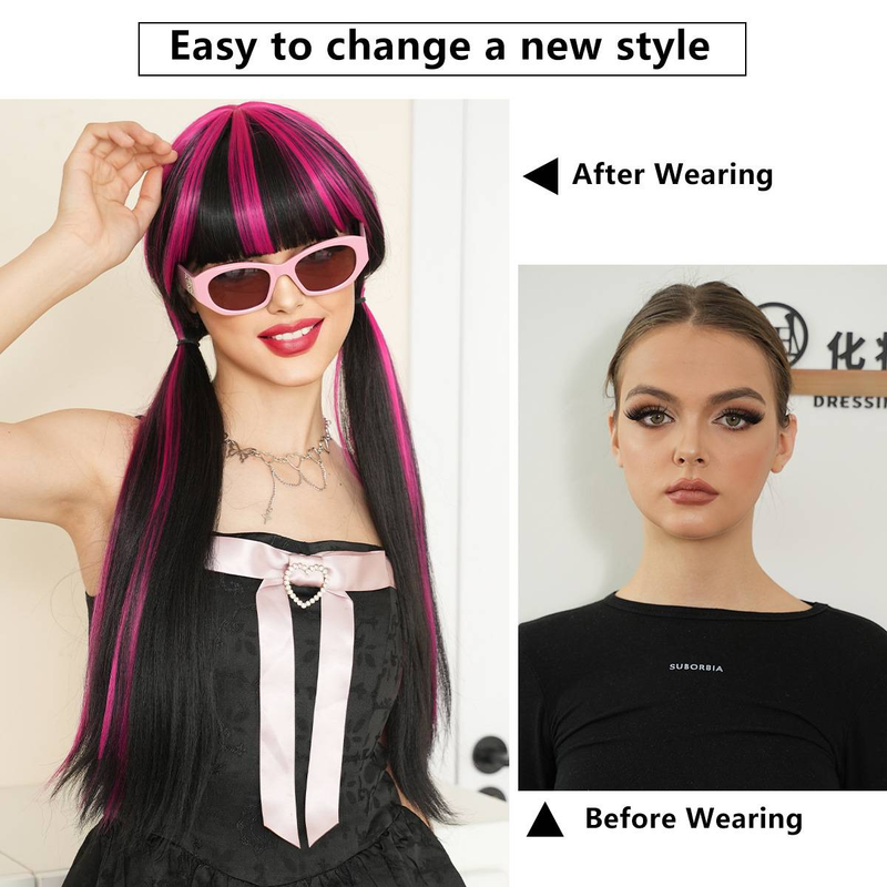 Parrucca femminile Cos capelli lunghi e lisci con mèches parrucca cosplay rossa_voghion.com