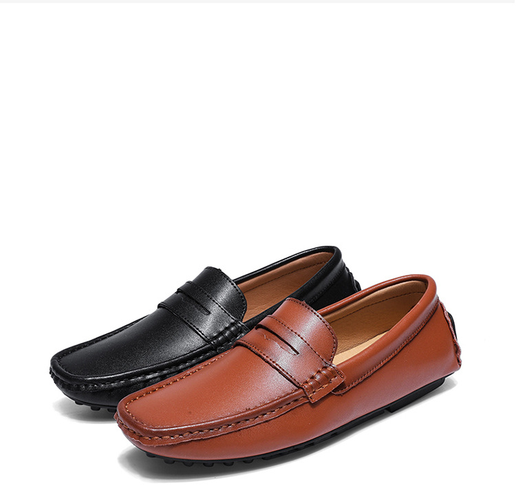 Men's Bean Shoes Casual Leather Shoes Big Size Lazy Man A Pedal Drive_voghion.com