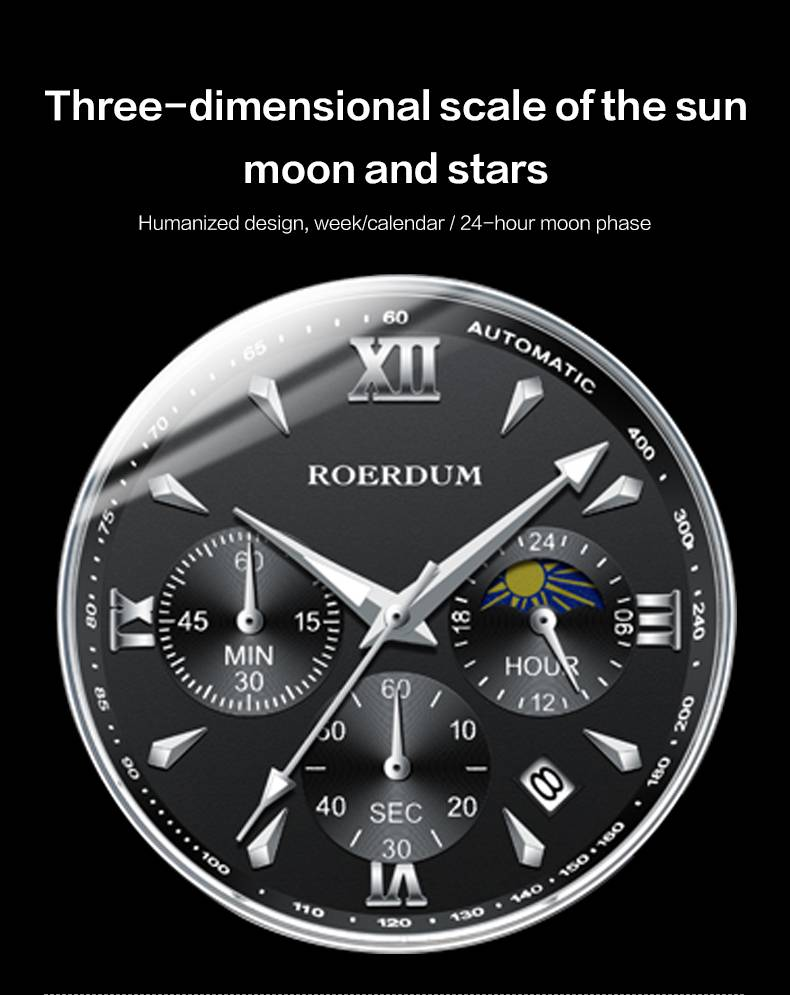 ROERDUM Cool Play Series - Quartz Movement,Stainless Steel Bracelet,Black Dial,Casual & Stylish Men's Watch_voghion.com