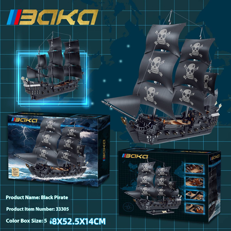 Barka Pirate Ship Building Blocks Set - Black Pearl & Queen Anne's Revenge Model Kit, DIY Desktop Decoration Gift For Teens & Adults (800+ Pieces)_voghion.com