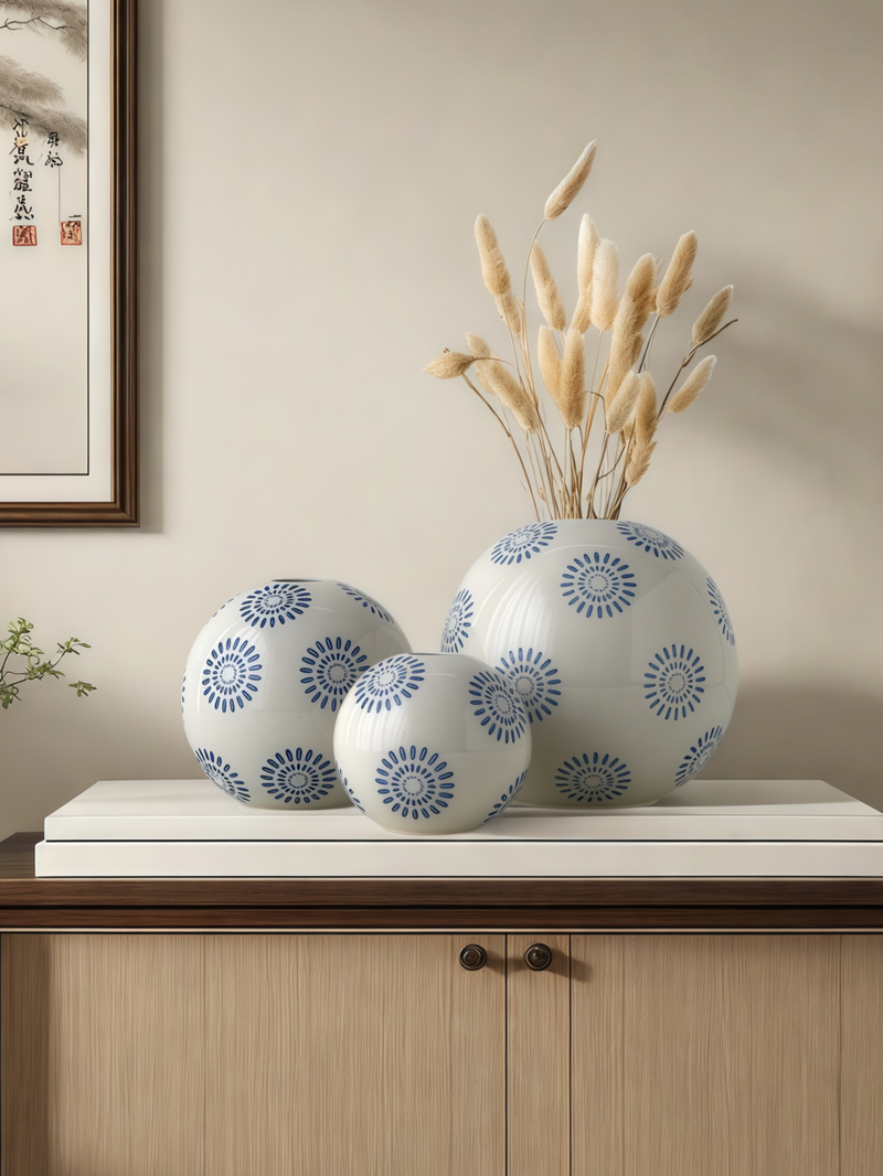 Ball Shaped Ceramic Vase, 1 Count Modern Desktop Decorative Vase, Home Decoration Ornament For Living Room Bedroom Dining Room_voghion.com