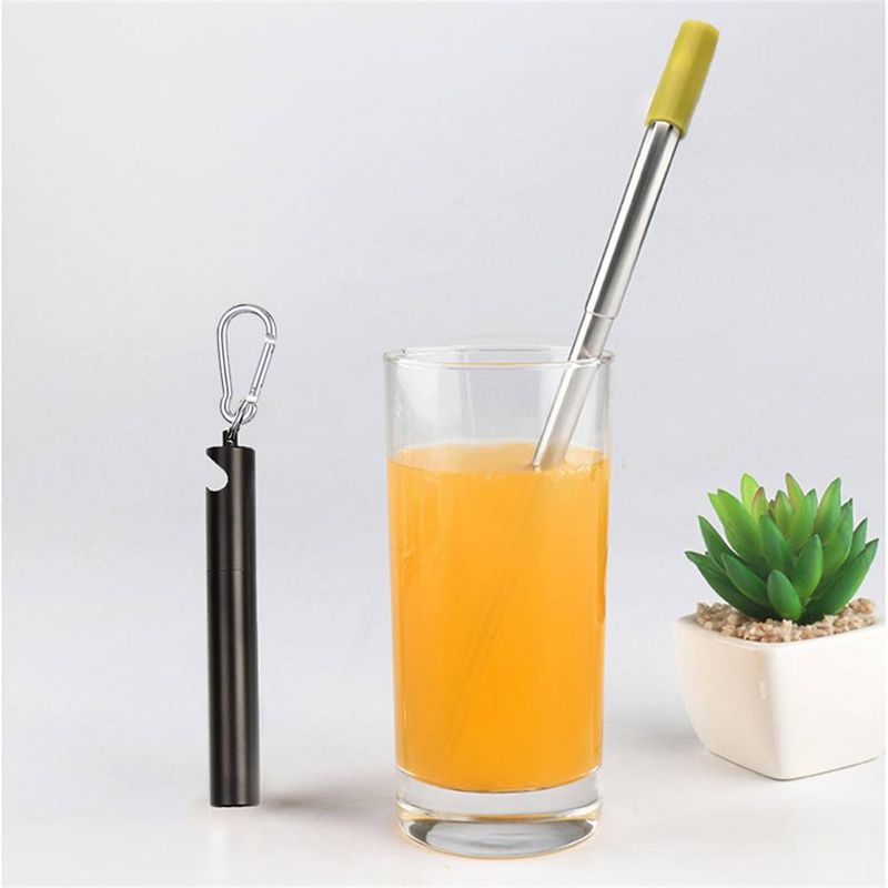 1pcs Portable Reusable Telescopic Collapsible Straw With Brush Key Buckle Bottle Opener Storage Box_voghion.com