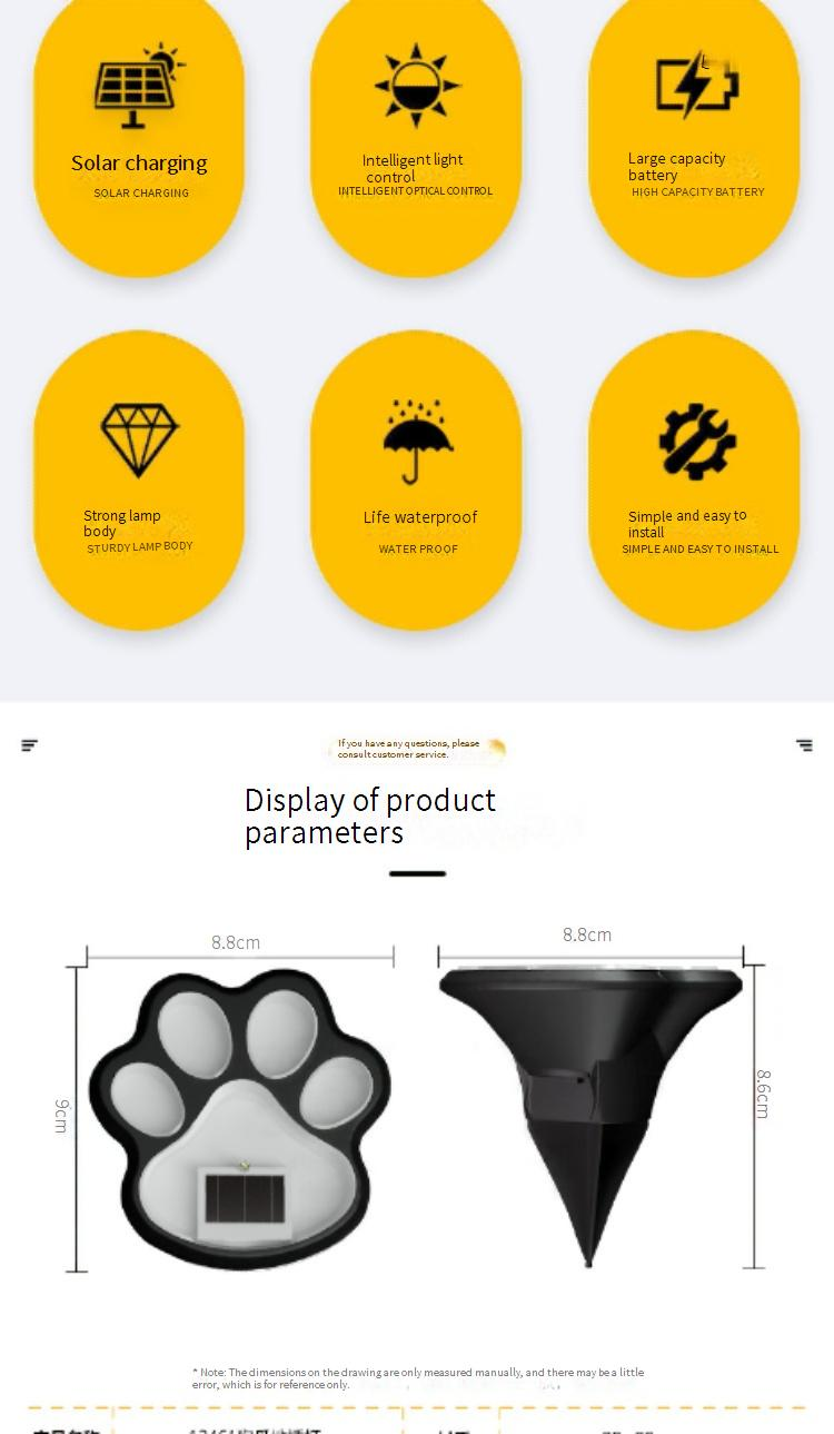 Solar-LED-Gartenleuchten mit Hundepfoten, wasserdichte Rasenleuchten mit Fußabdruck für den Außenbereich für Wege, Höfe und Terrassen (weißes/warmes Licht)_voghion.com