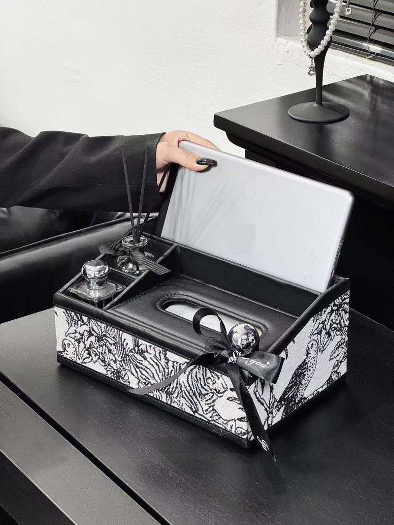 Portafazzoletti di lusso in pelle floreale - Organizer multifunzionale per auto e soggiorno con spazio laterale (motivo di tessuto casuale)_voghion.com