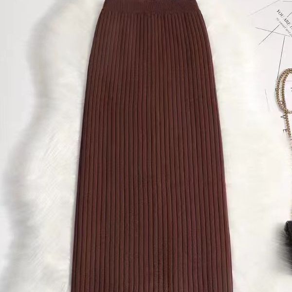 Gonna a tubino in maglia a vita alta da donna - Lunghezza media, vestibilità slim, colore puro, elegante, da ufficio (disponibile in crema, nero, grigio, caffè)_voghion.com