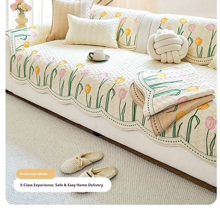 Tulip-Inspired Irregular Sofa Cushion Cover - Washable Cotton, Anti-Slip, Fits Most Sofas (70x70cm To 110x240cm)_voghion.com