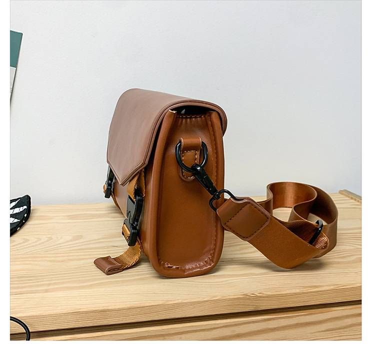 Borsa a tracolla unisex – Borsa per telefono minimalista con patta e chiusura a scatto | Borsa a tracolla in PU impermeabile per gli spostamenti quotidiani (nero/marrone chiaro)_voghion.com