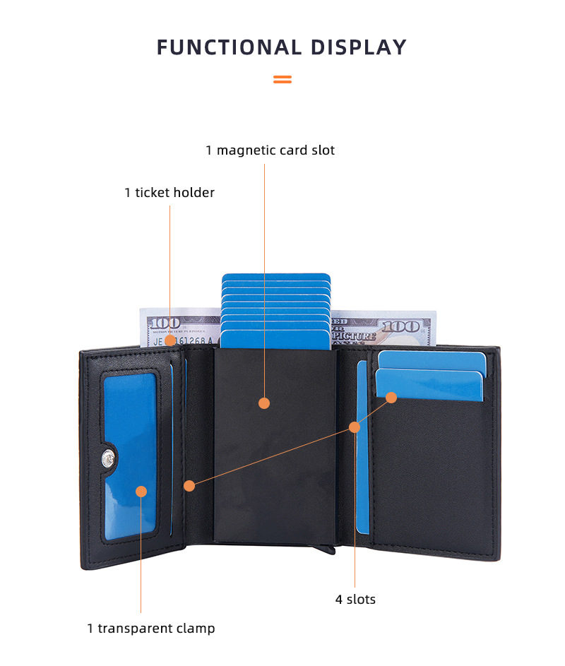 Baellerry neuer Kartenhalter für Herren RFID Metall-Aluminium-Box elastische Kartenbox Krokodilmuster dreifach gefaltete Brieftasche_voghion.com