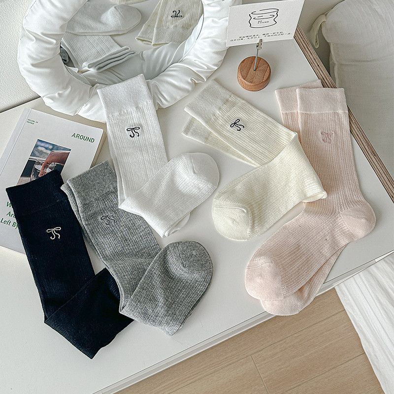 Ballet Women Spring Summer Thin Long Tube Bowknot Miu Style Slouch Socks Cotton Breathable Mesh For Girls_voghion.com