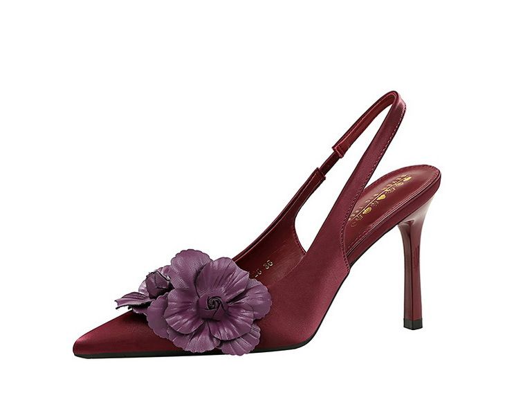 Elegante High Heels mit floralem Muster und spitzer Spitze und offenem Riemen auf der Rückseite – Damenschuhe für Bankette und besondere Anlässe, flache Einzelschuhe_voghion.com