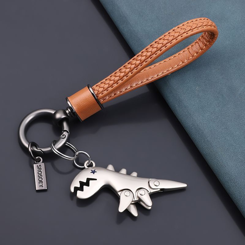 Llavero de cuero de vaca con diseño de dinosaurio de una celebridad de Internet, bonito llavero de coche con dibujos animados, regalo creativo para mujer._voghion.com