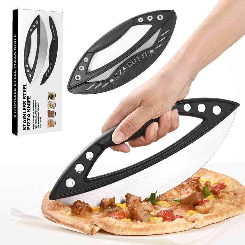 Stainless Steel Cutter Half Round Ring Pizza Herb Large Multi-Functional Slicing Knife Baking Tool_voghion.com
