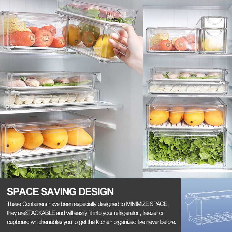Multi Purpose Long Refrigerator PET Fresh Fruit And Vegetable Storage Box Home Kitchen Refrigerated Fresh Keeping Box Plastic Box_voghion.com