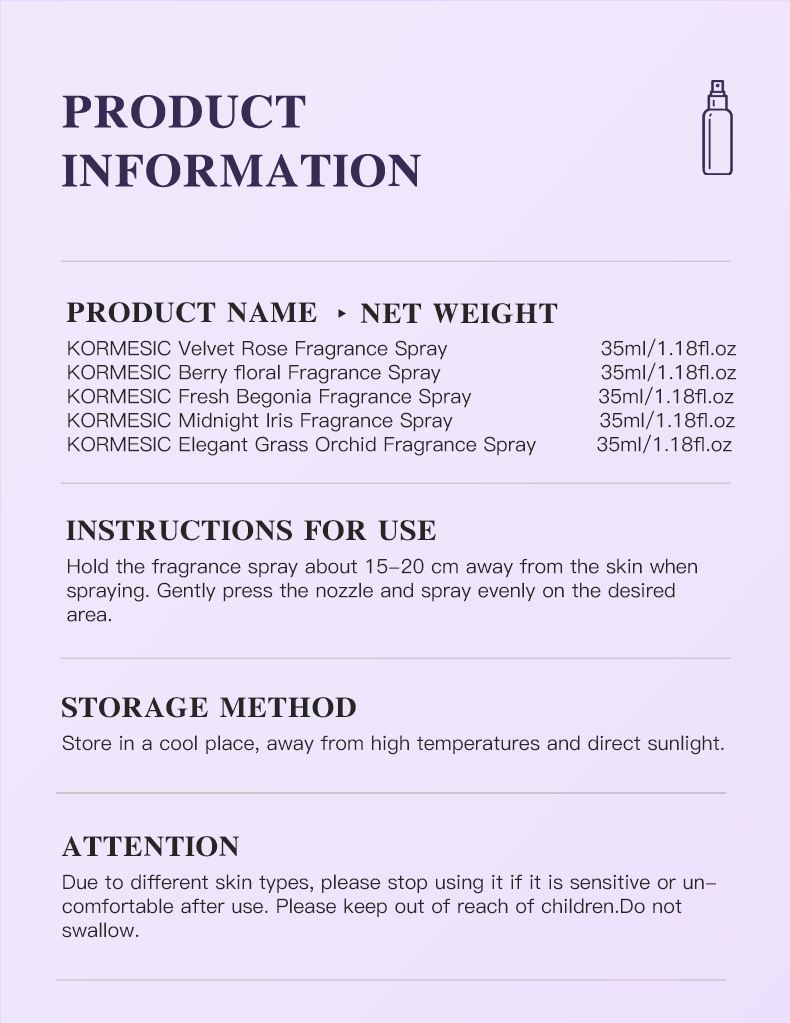 KORMESIC Romantic Floral Fragrance Spray Kit 35ml+35ml+35ml+35ml+35ml_voghion.com