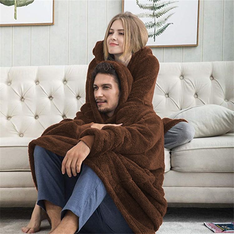 Loose Double Sided Fleece Blanket Couple Style Parent Child Wear Home Clothes_voghion.com