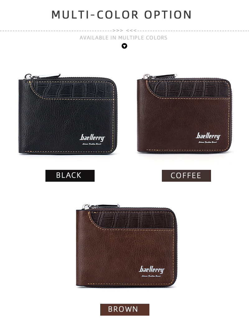 New men's short wallet Baellerry retro multi-card slot zipper coin purse contrast color card holder men_voghion.com