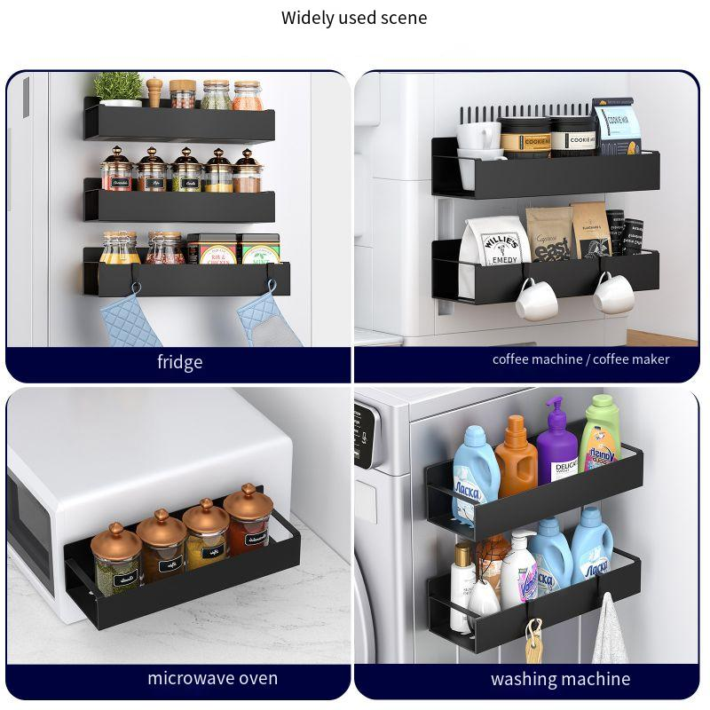 Magnetic Kitchen Storage Wall-Mounted No-Drill Spice Bottle Organizer Coffee Machine Refrigerator Side Hanging Rack_voghion.com