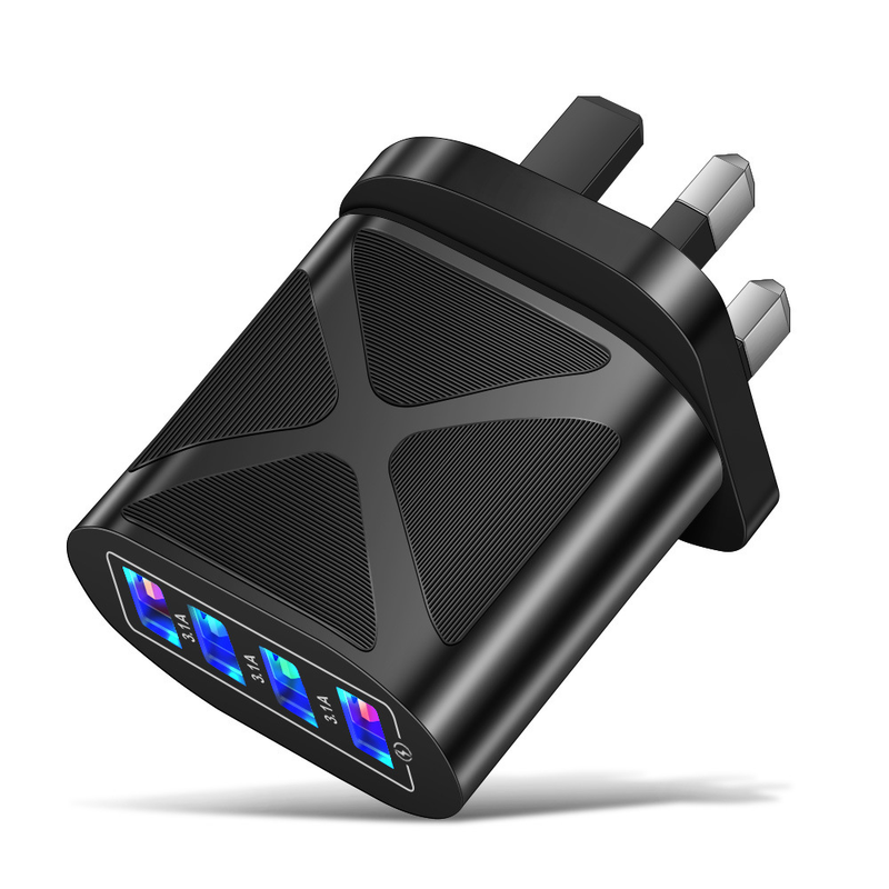 Chargeur de téléphone portable Music Festival Luminous 4USB Tête de charge de voyage 3A Chargeurs standards américains, européens et britanniques_voghion.com