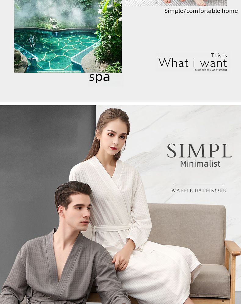Couple's Waffle Robe - V-Neck Lightweight Bathrobe Set_voghion.com