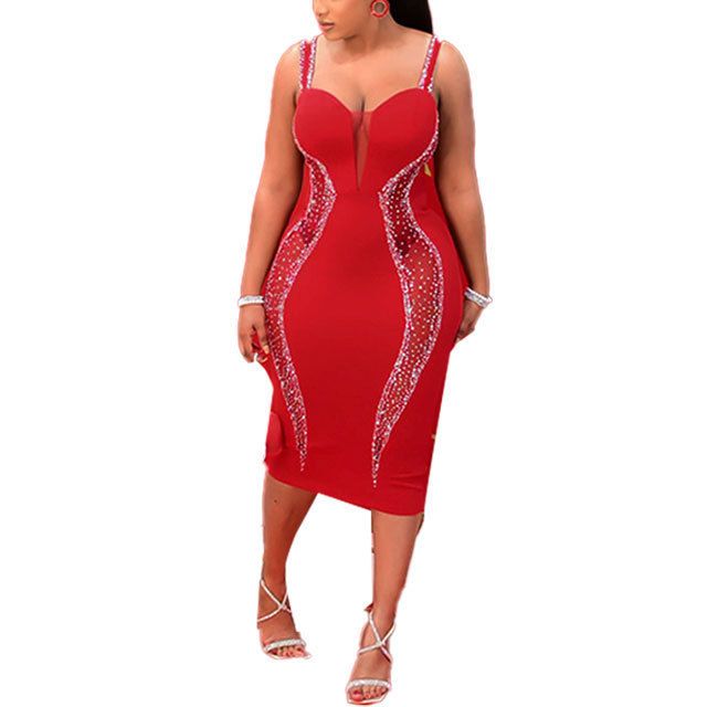 Abito da donna sexy, caldo, con cuciture a diamante, prospettiva cava, elastico, sottile, con bretelle_voghion.com