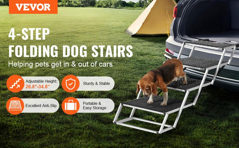 VEVOR Dog Stair for Cars 4-step Folding Dog Steps Aluminum Loads up to 250 lbs_voghion.com