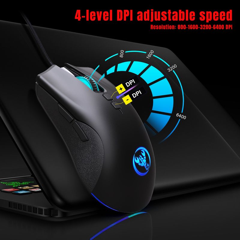A883 Colorful Glowing 7D Game Mouse, Esports Wired Mouse 6400dpi Adjustable Macro Programming_voghion.com
