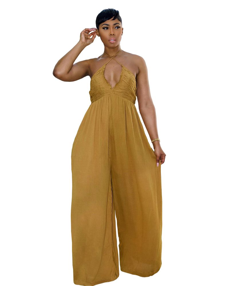 Women's Clothing Suspenders Backless Tube Top Wide Leg Pants Jumpsuit_voghion.com