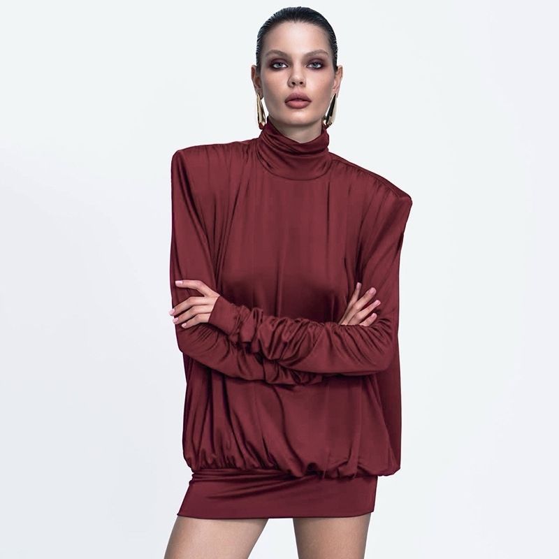 Abito corto sexy senza schienale con pieghe multiple, ampio e scollato, da donna, autunno e inverno_voghion.com
