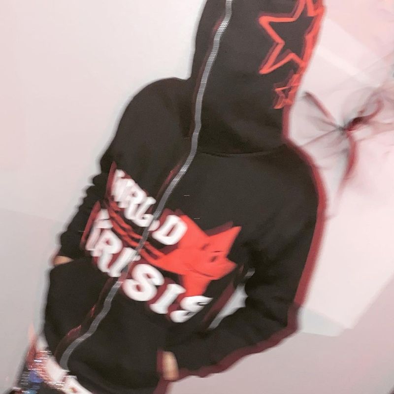 Sweat à capuche zippé style gothique hip-hop pour femme – Cardigan ample à imprimé étoiles_voghion.com
