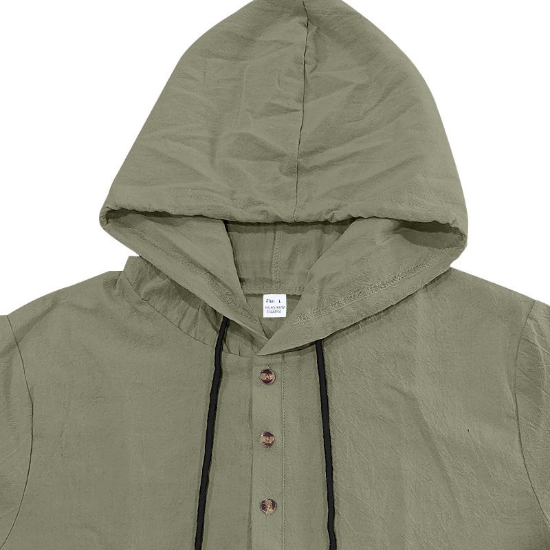 Completo da uomo in lino con camicia e pantaloncini - Completo casual estivo da spiaggia a maniche corte con vestibilità ampia_voghion.com