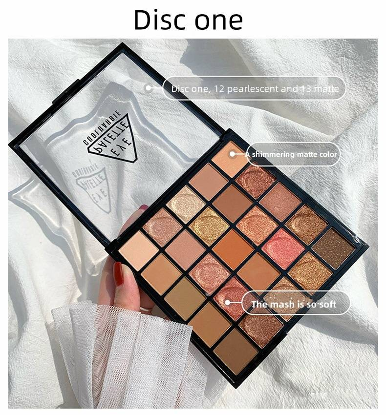 Pearlescent multi-color net red with matte 25 color eyeshadow tray complimentary 3 horse hair brush_voghion.com