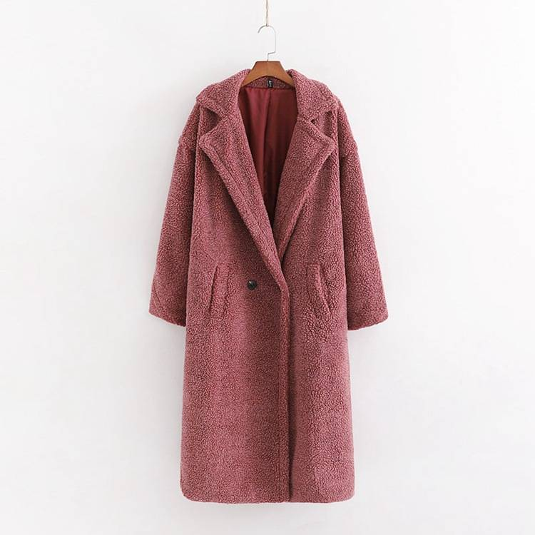 Roupas femininas lã grossa rosa terno colarinho casaco comprimento médio sobretudos_voghion.com
